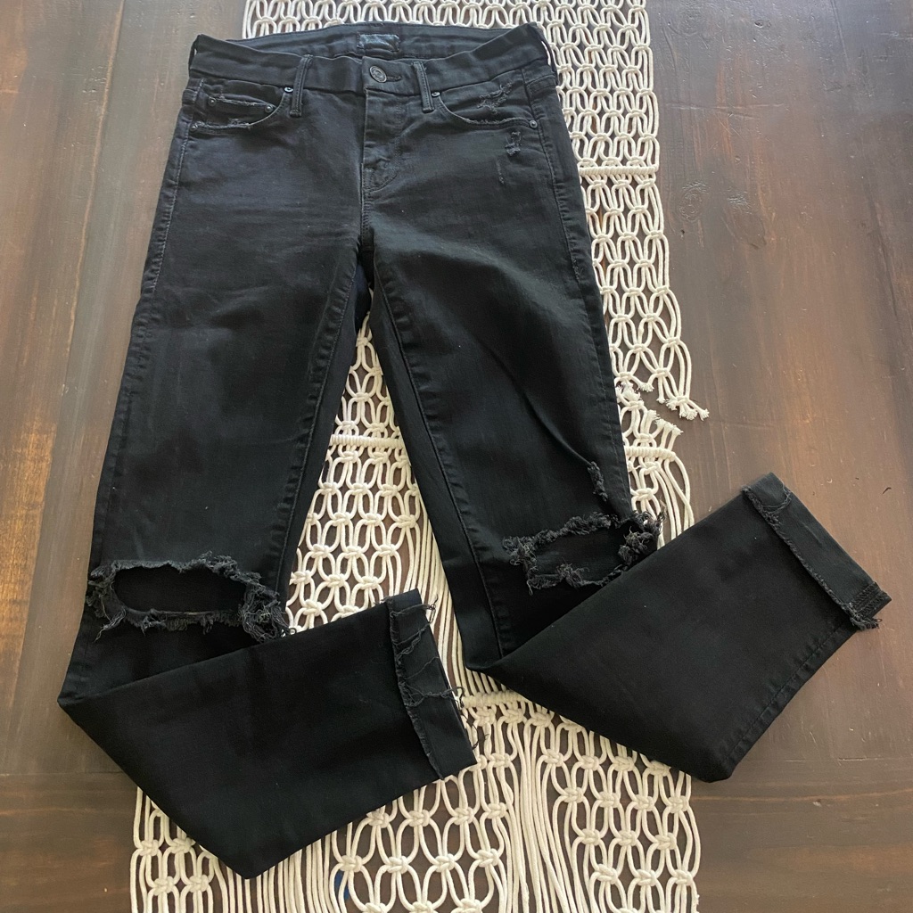 Mother Black Distressed Skinny Jeans